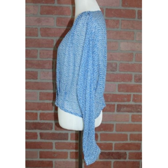 Gianni Bini Sheer Blue & White Button Down Blouse - Picture 3 of 5